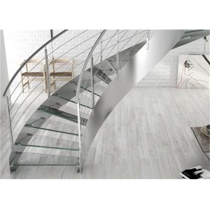 Wooden Treads Curved Staircase Building Curved Stairs With Laminated Tempered