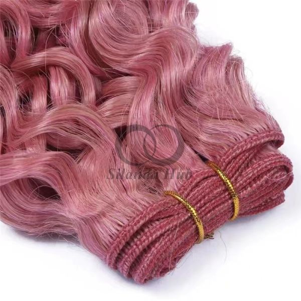 Pink Deep Curly Remy Human Hair Bundles Sew In Weave Bundles Brazilian Bundle Deals