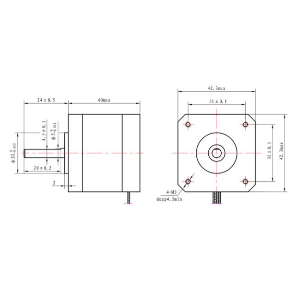 NEMA 17 Bipolar 2 Phase 1.8 1.2A 6.6V 2 Phase Stepper Motor for Stage Light Medical Equipment