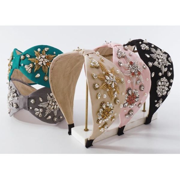 Buy Fashion heavy beaded diamond-encrusted headbands light luxury headwear rice bead wide edge headbands at wholesale prices