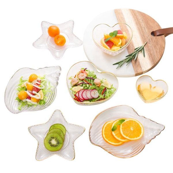 Gold Rim Round Clear Glass Charger Plates Heat Resistant Durable