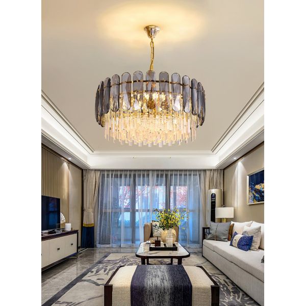 Nordic Modern Large Round Indoor Luxury Living Room Pendant Light Gold Led Hanging Lamp Home Decor Crystal Chandelier