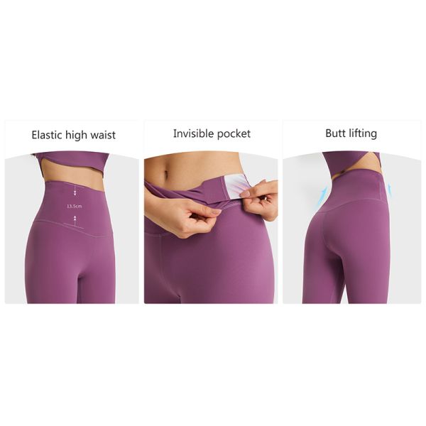 High Waist Nude Yoga Training Capri Pants With Hidden Side Pockets