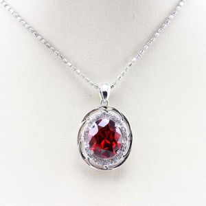 China Women Fashion  Oval Garnet Cubic Zirconia Pendant   925 Sterling Silver Jewelry (P21) on sale