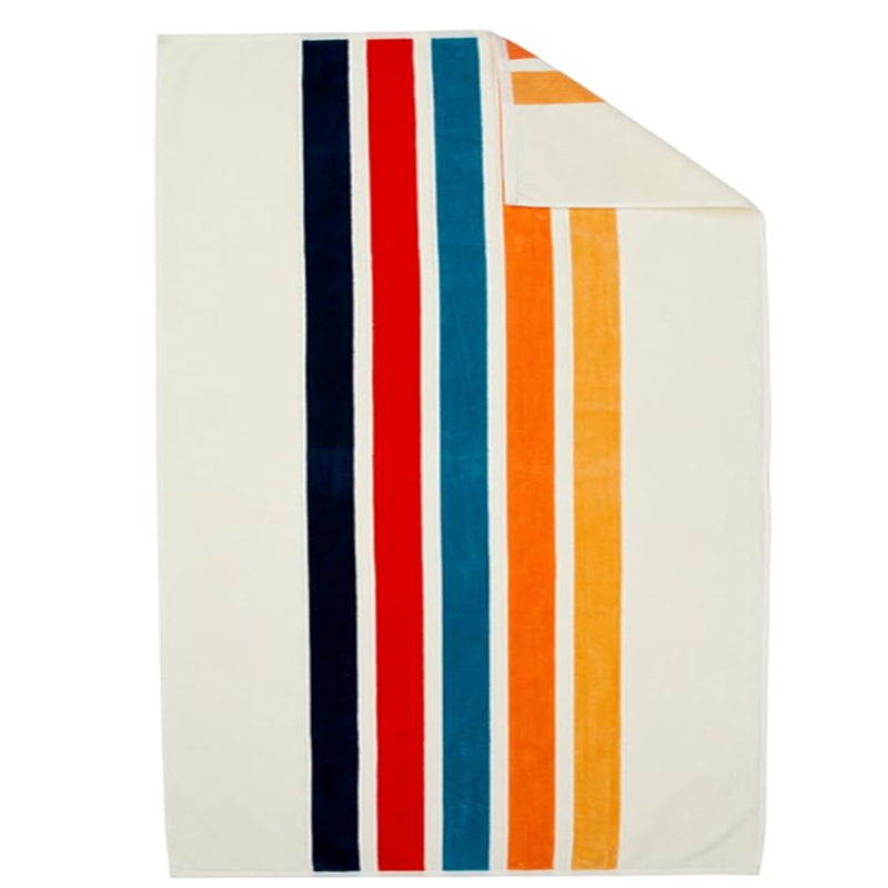 Quality Luxury Designer Beach Towel with Colorful Stripes and Plush Terry for Poolside Relaxation for sale