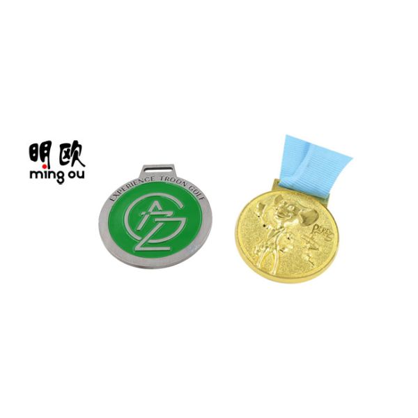 Green Color Custom Award Medals Silver Medallion Brush Nickel Coating