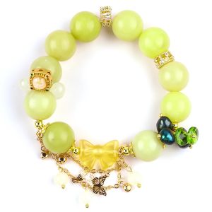 Handmade Gemstone Beaded Bracelet Lemon Jade Stone Bracelet Adjustable Peal