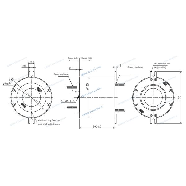 Typical Through Hole Slip Ring With ID60mm & 500Rpm For Automatic Industry System