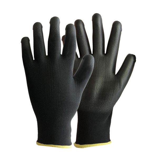 CE Certified Black/White Polyester Knitted PU Coated Gloves for Construction S-XXL