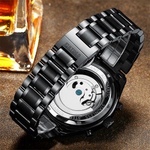 Fashion Stainless Steel Tourbillon Movement Mens Watch Waterproof KINYUED