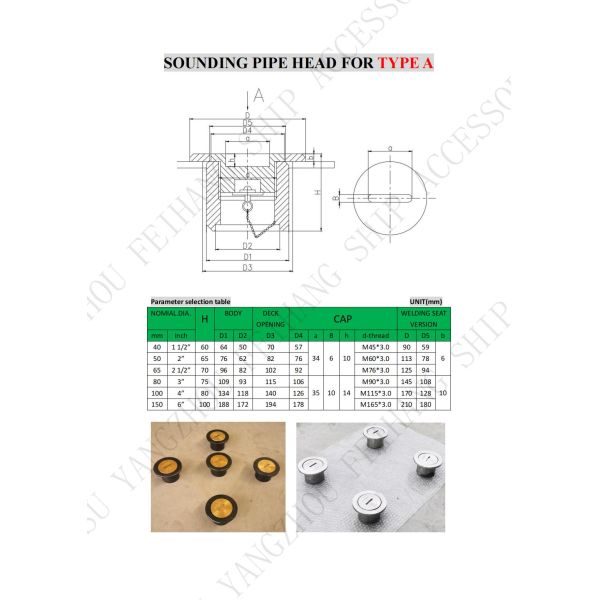 Stainless Steel Sounding Pipe Head Assembly for DN40-DN150 Deack Temperature Measurement