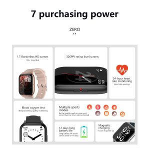 1.7Inch Touch Screen IP68 Waterproof Smartwatch Fitness Tracker Qianrun