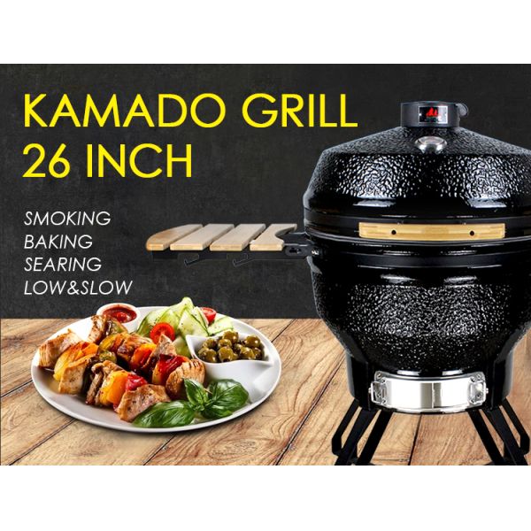 KIMSTONE Kamado BBQ 26 Inches Grande Black Monster XXL Egg Charcoal Barbecue Grill Smoker