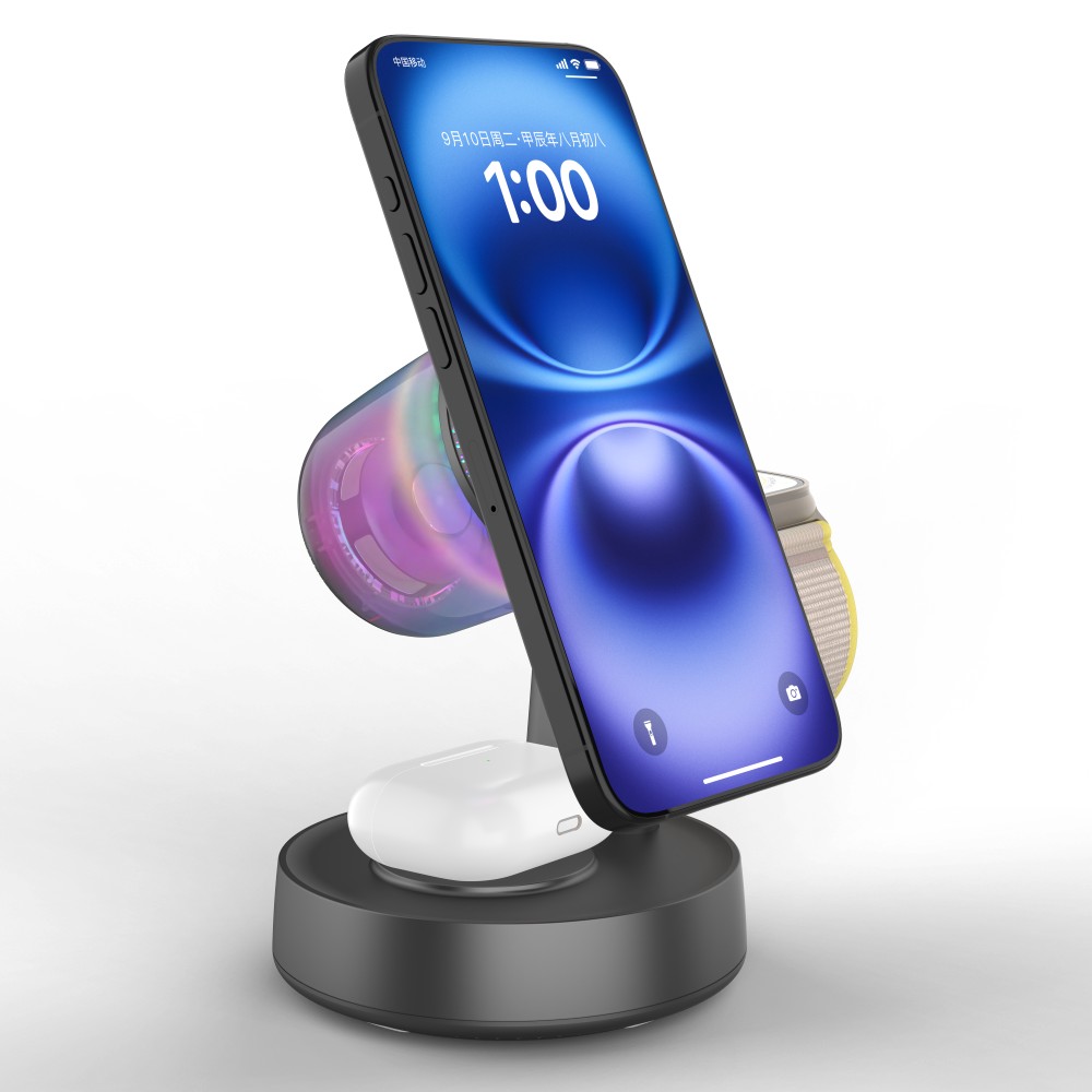China Stylish Qi 2.2 Wireless Charger and Bluetooth 5.2 Speaker Combo Support both Samsung & Apple Devices on sale