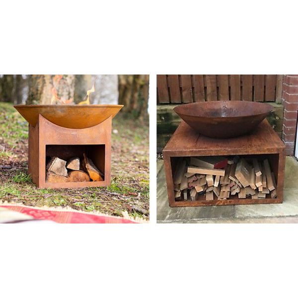Customized Designed Rustic Garden Firewood Storage Corten Steel Fire Pit Bowl