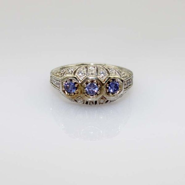 White Gold Plated Sterling Silver Ring with Pink Cubic Zirconia(F58)