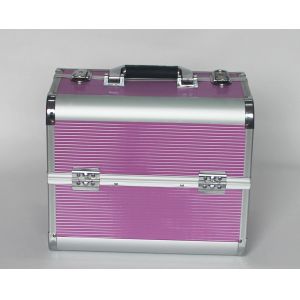 China Rose Red Aluminium Beauty Case with Striped ABS Panel on sale