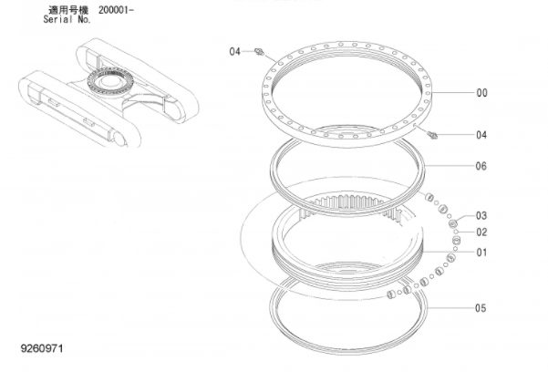 9260971 Slewing Ring Bearing Excavator ZX210-3 ZX200-3 1