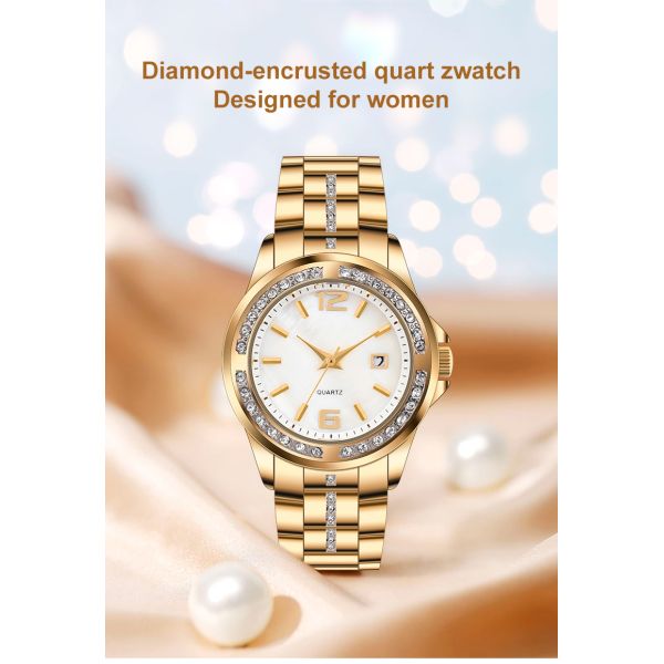 Classic Romantic Stainless Steel Alloy Case Encrusted Diamond Quartz Watch For Women