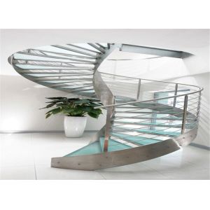 Residential Metal Spiral Staircase Stainless Steel Railing Laminated Glass