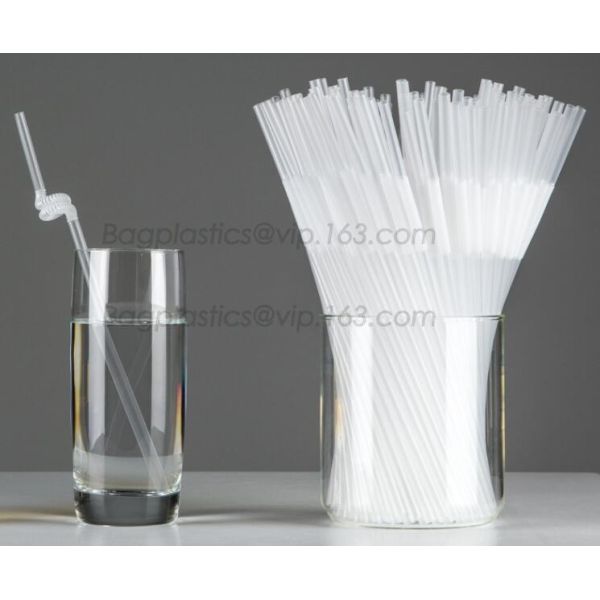 Disposable cute plastic white straight drinking straw, PLA individually wrapped