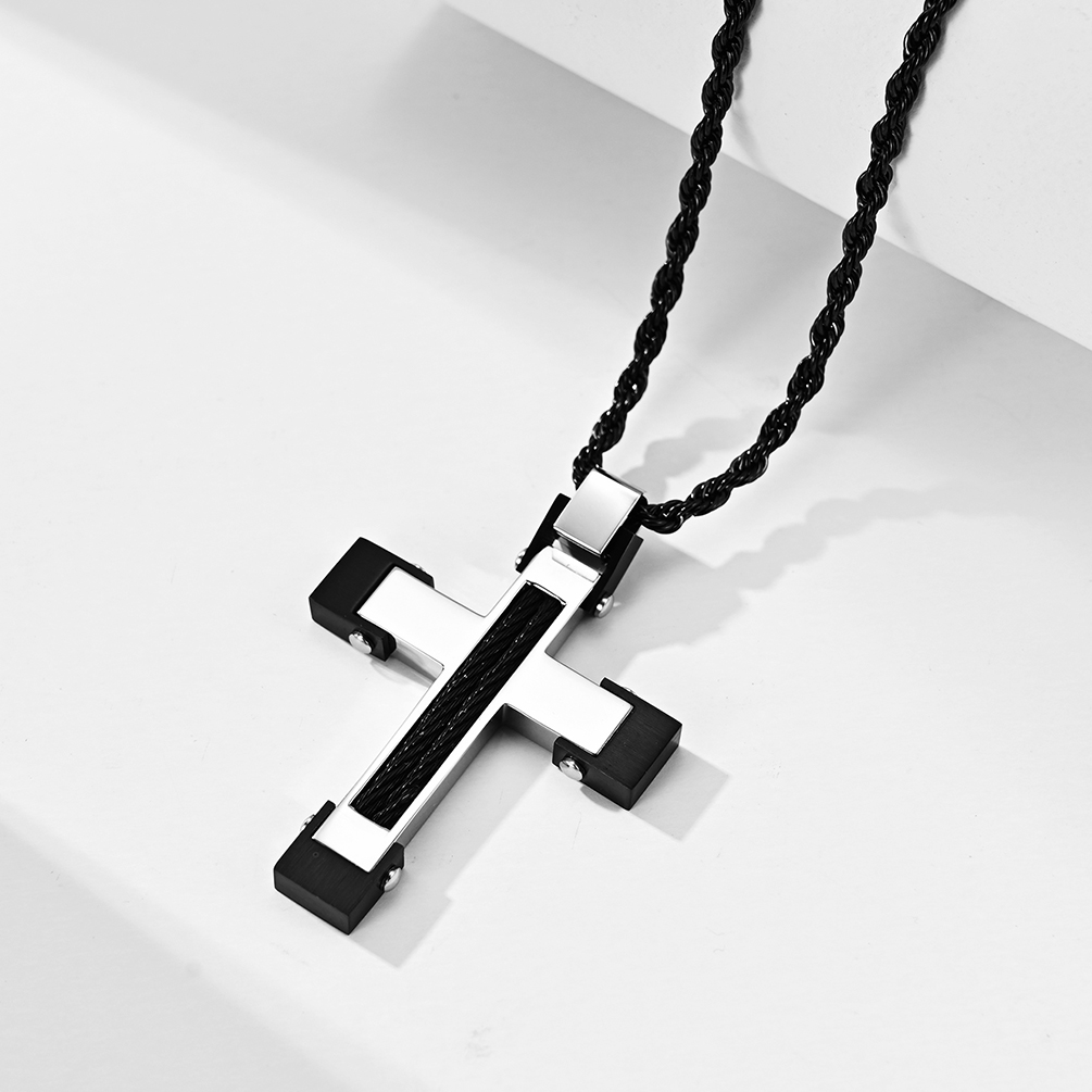 Fashion Men's Cross Design Stainless Steel Titanium Pendant Necklace Provide Mould Making And Making Service