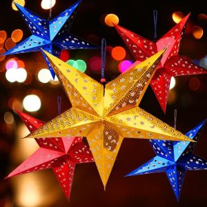 45CM Hanging Christmas Paper Star Lantern Pattern with Led Candle