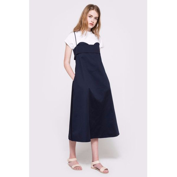 Best Quality Plus Size Navy Blue Midi Elegant Lady Dress