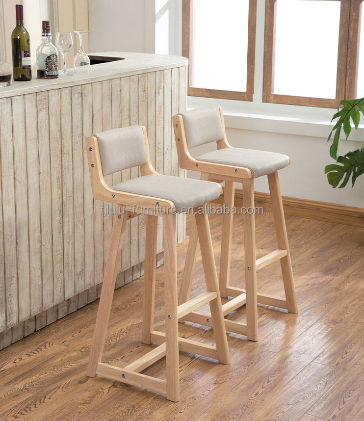 Natural Color Detachable Vintage Upholstered Solid Wood Bar Stool for Pub