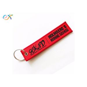 Personalized Woven Keychain With Logo , Custom Fabric Keychains Rectangle Shape