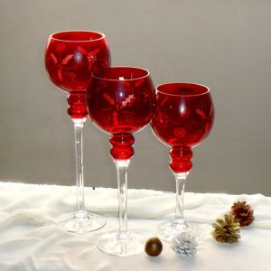 Tulip Shape Long Stem Candle Holders With Engrave Pattern