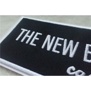 Washable Black Polyester Custom Clothing Patches / Adhesive Embroidered Patches