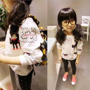 2016 Fashion Girl Kid's Cat Cartoo Pattern Long Sleeve Cotten Sport Kitten Top