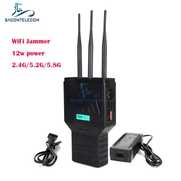Handheld Mobile Phone Signal Jammer with 2.4G 5.2G 5.8G Bands Up To 50m Range
