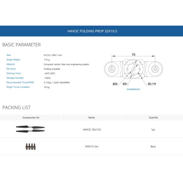 HAVOC 32x10.5in Polymer Folding Propeller