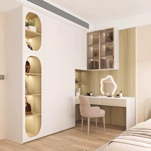 OEM Modern Bedroom Furniture Mirrored Velvet Upholstered Dressing Table Ash Wood