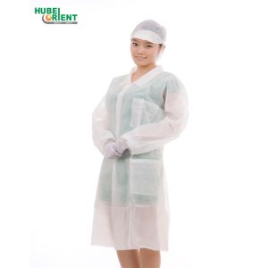 Knitted Cuff Long Sleeves Disposable Medical Coat 55G/M2 With Shirt Collar