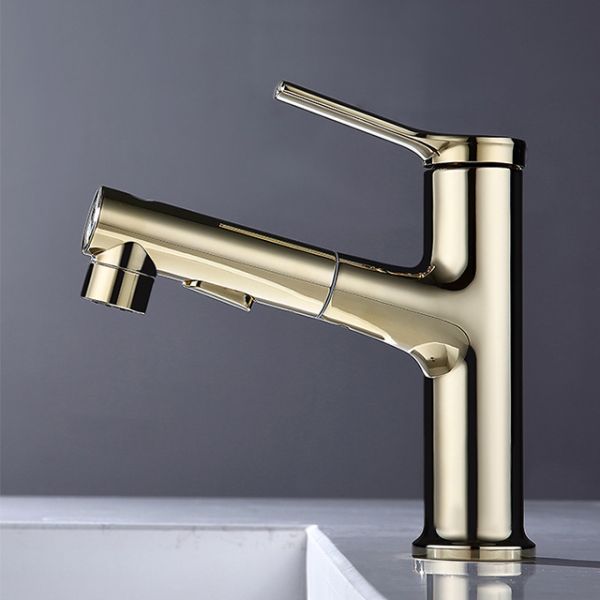 Brass Pull-Out 360°Swivel Single Hole Single Handle Basin Mixer In Grey Matte Black Gold