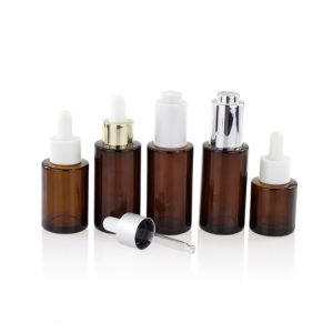 Round Amber Glass Skincare Packaging Customized 20ml 30ml 50ml 80ml 100ml