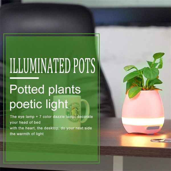 Flower Pot Music Bluetooth Speaker Smart Touch Plant Lamp Rechargeable Li Battery