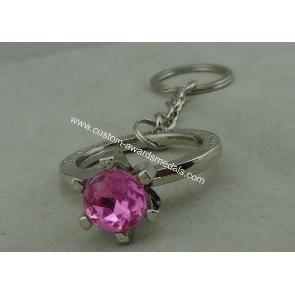 Purple Rhinestone Promotional KeyChain With Chrome Plating , Full Relief Design Zinc Alloy