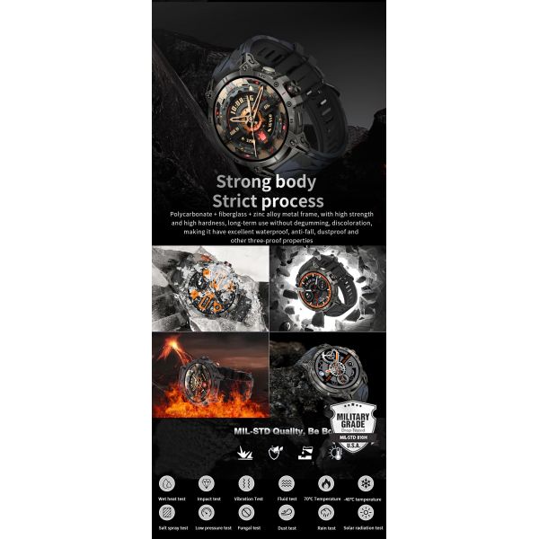 1.85" Rugged Smart Watch Touch Screen Bluetooth Calling Flashlight Compass