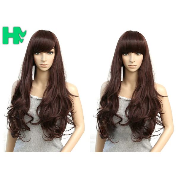 Buy Brown Color Rose Intranet Long Curly Wigs Synthetic Hair 250% Density at wholesale prices