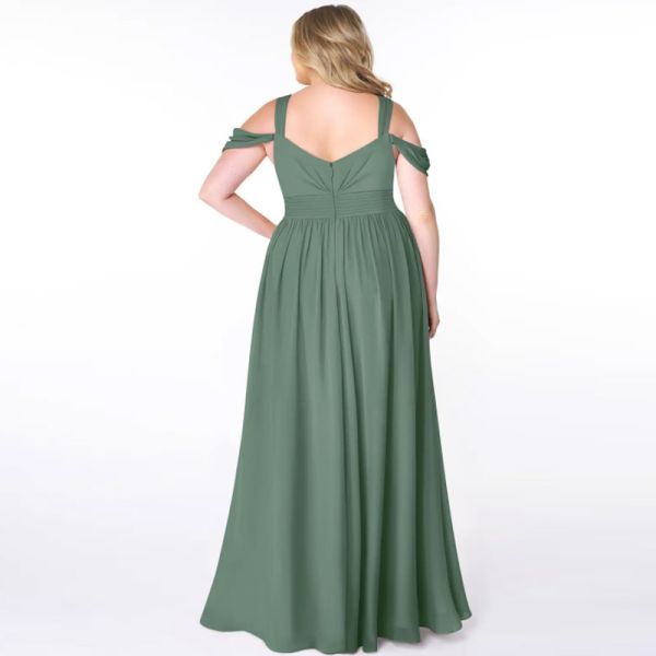 Luxury Popular A-Line Off-the-Shoulder Chiffon Long Evening Dress Floor-Length Sweetheart V-back Pleated Plus Size