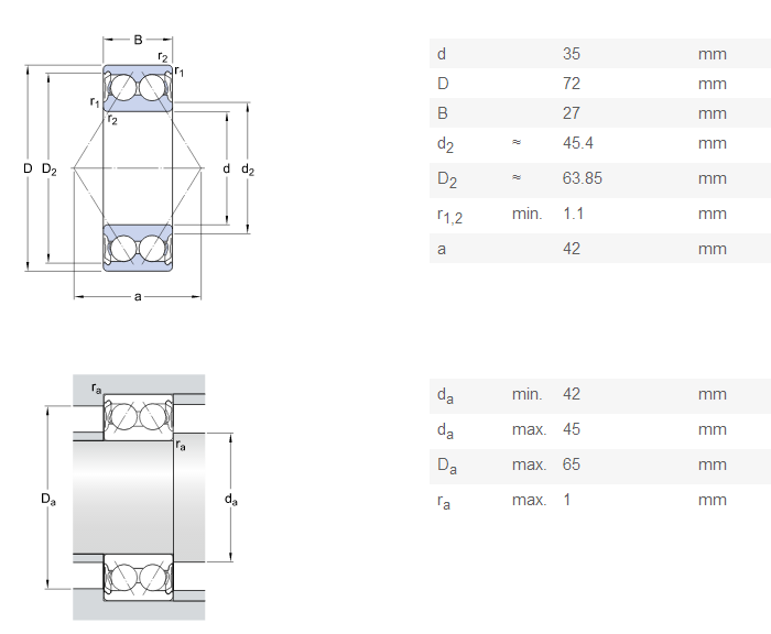 Double Row Stainless Steel Roller Bearing / Nsk Angular Contact Ball Bearing 3207A 2Z
