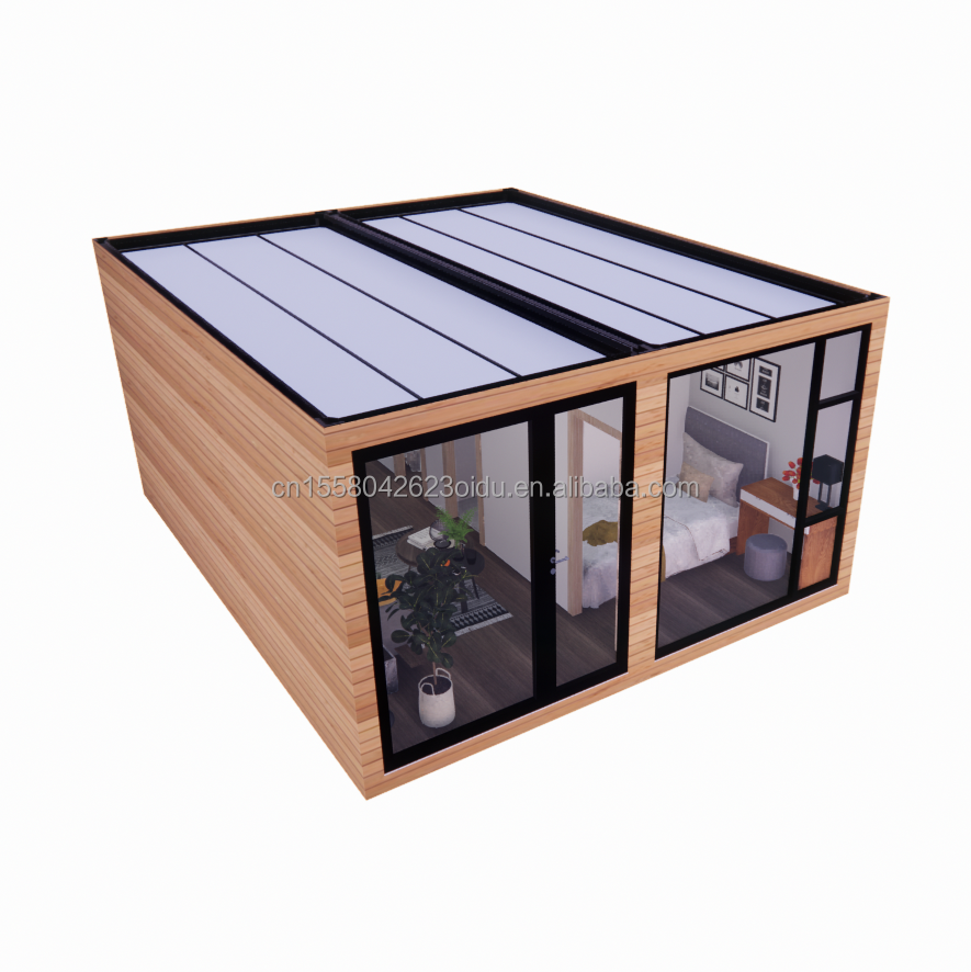 Prefabricated Wooden Glass Sunlight House Container House with Customized Color and Wall 50/75/100mm Wave Sandwich Panel