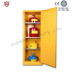 Heavy Duty Lockable Storage Cabinet With Distinct Safety Signs And Bullet