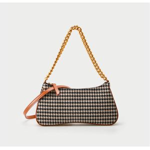 PU Baguette Shoulder Bag Houndstooth Texture Retro Brown