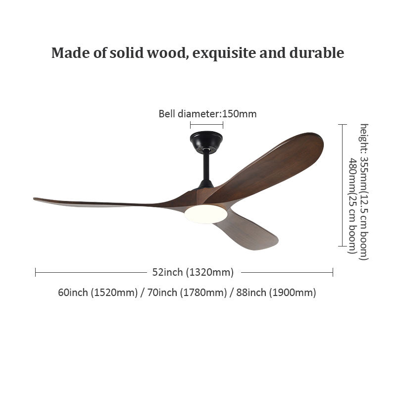 Factory New Style Nordic Luxury 52 Inch Solid Wooden 3 Blade Modern Dc Motor