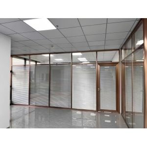 China Gold Framed Dual-Level Glass Partition Wall with Blinds on sale